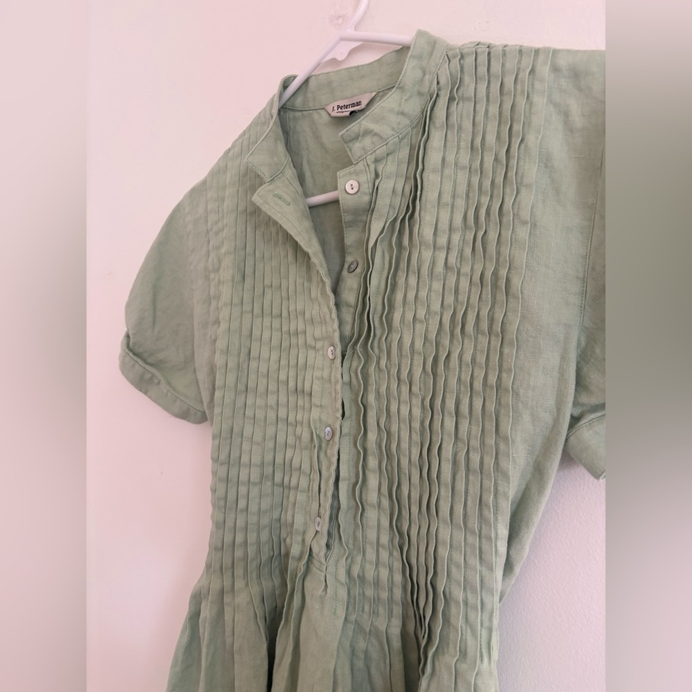 J Peterman green pintuck linen dress - Picture 4 of 6
